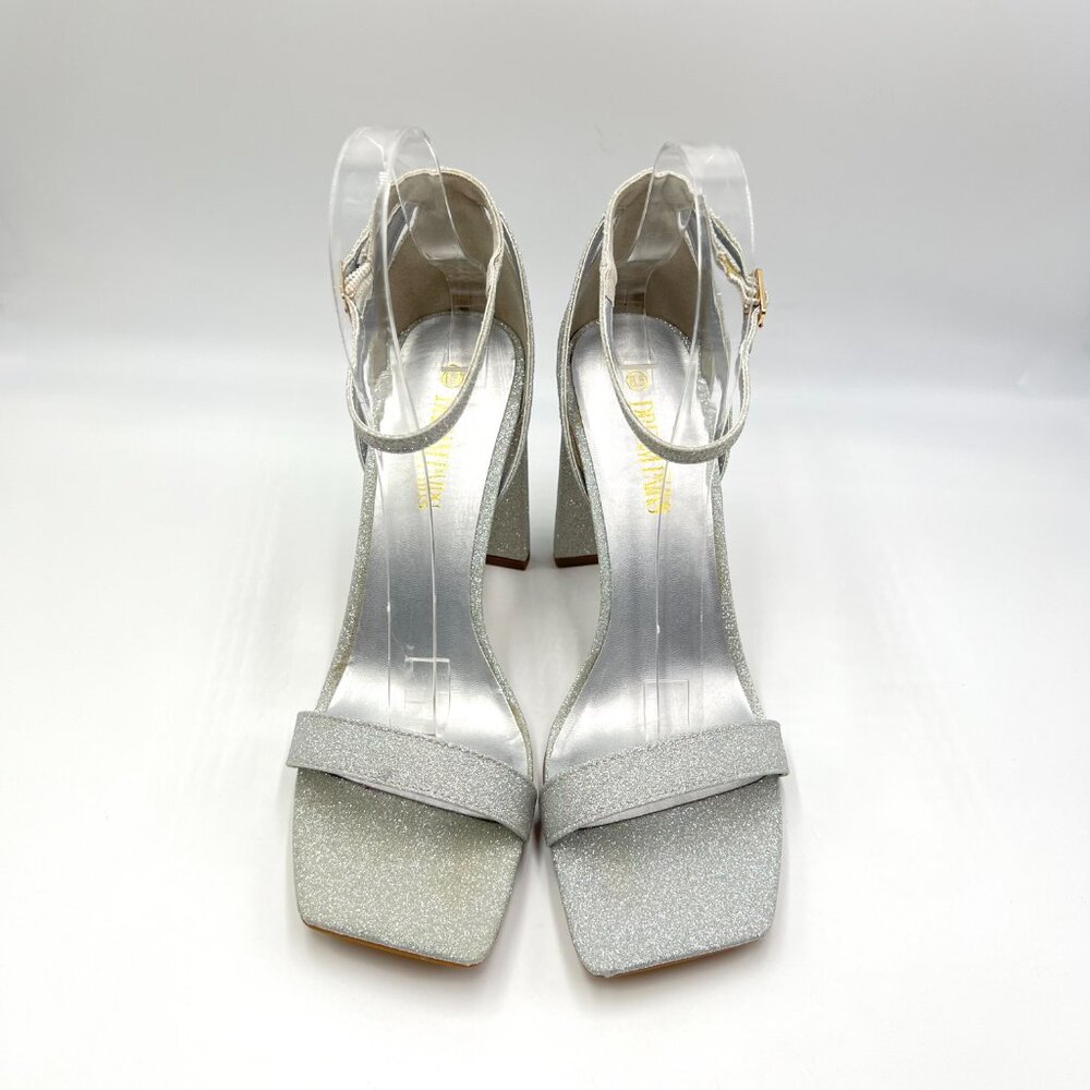 Dream Pairs Womens Size 8.5 Silver Glitter Dress Sandals Heels‎ Shoes - Picture 2 of 15